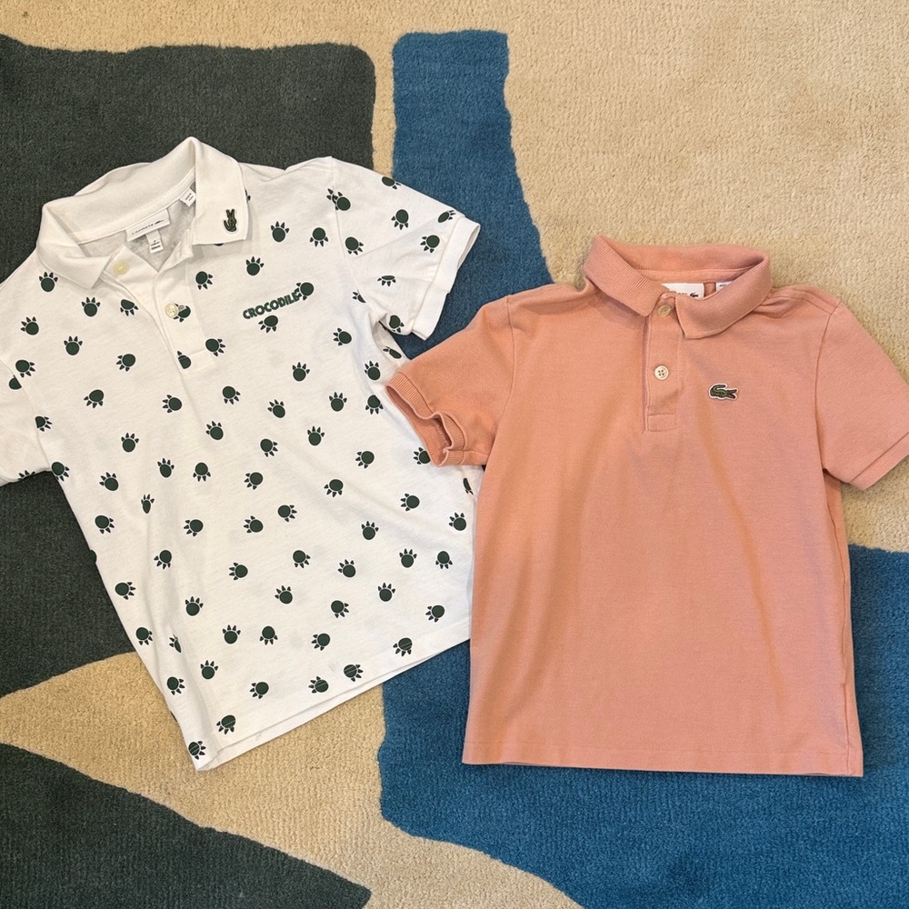Lacoste Kids White and Light-Coral Polos Bundle in size 8